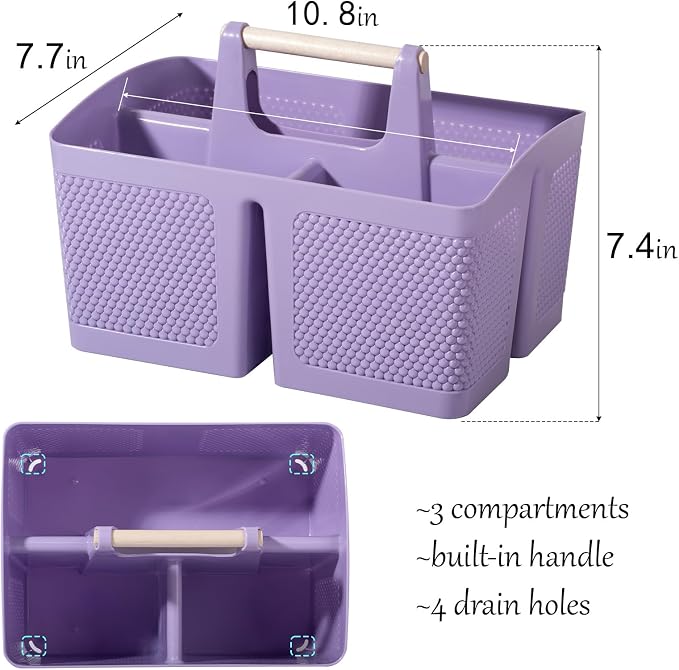 rejomiik Plastic Shower Caddy, Portable Shower Basket with Handle, Purple | Cleaning Caddy Organizer for Bathroom, College Dorm Room Essentials, Storage Tote