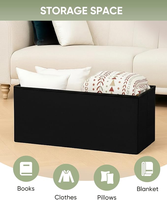 B FSOBEIIALEO Storage Ottoman Cube Folding Tufted Ottomanse, Storage Boxes Footrest for Bedroom, Luxury Velvet Fabric 30 * 15 * 15 Inches Black