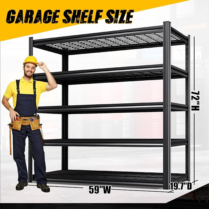 72" H x 59" W x 20" D Heavy Duty Garage Shelving, 5-Tier Adjustable All Metal Wire Shelving Unit for Tools, Storage Bins Utility Storage Rack for Garage, Warehouse, Workshop & Basement