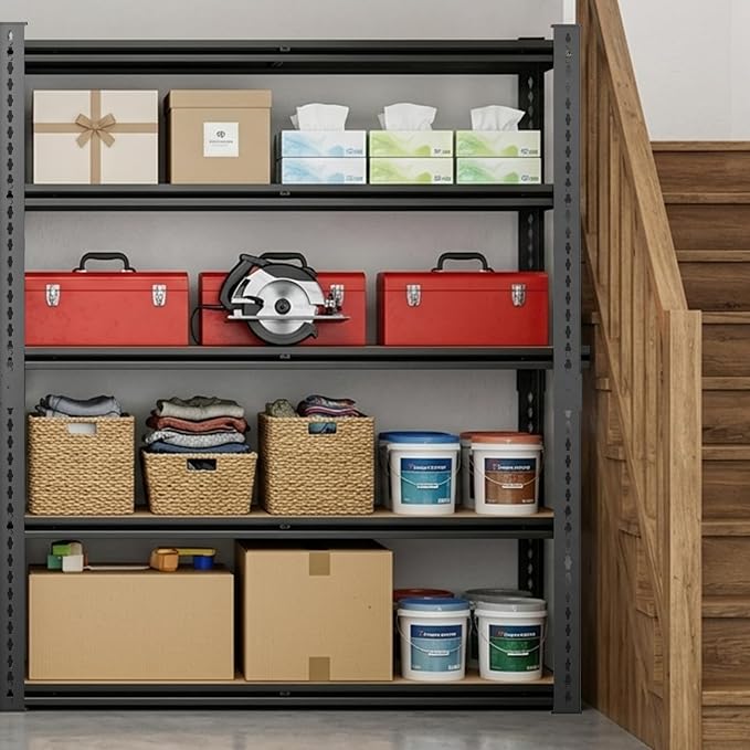 5 Tier Garage Shelving, Adjustable Heavy Duty Garage Shelves | 72 "H Metal Storage Shelves Unit for Basement,Warehouse,Pantry Kitchen