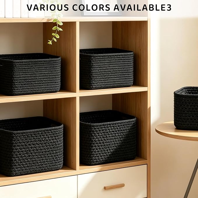 4 Pack Storage Baskets for Organizing, 11''Lx9''Wx8''H Woven Baskets for Storage Toys, Towels, Books, and Clothes, Cotton Rope Basket for Shelves with Handle