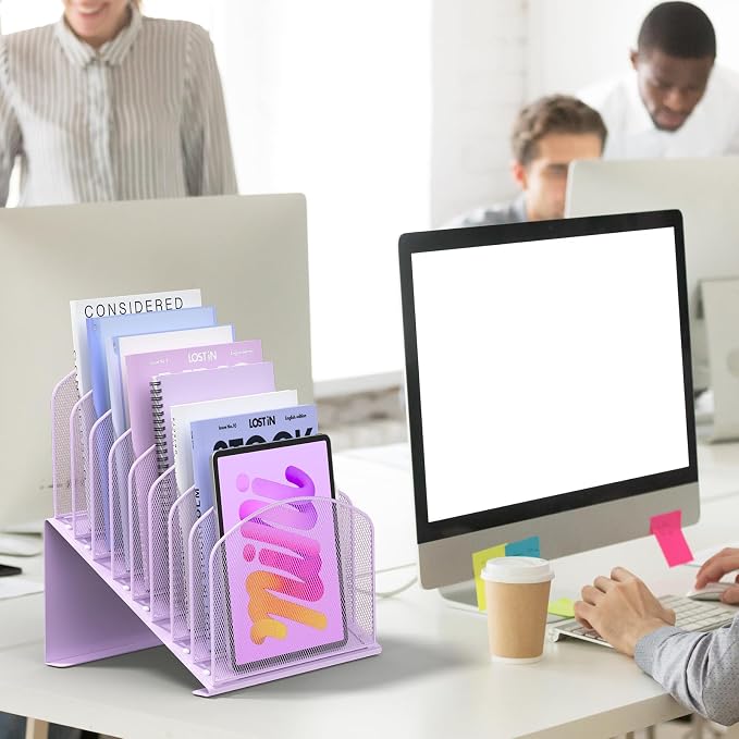 Sinboun Inclined Desk File Organizer Folder Holder with 8-Section, Purple