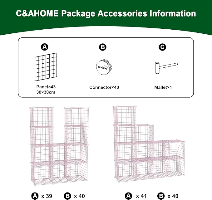 C&AHOME Wire Cube Storage, 12 - Cube Organizer Metal C Grids, Closet, Pink | Modular Shelves Units Storage Bins Shelving Bookshelf Shelf Cabinet