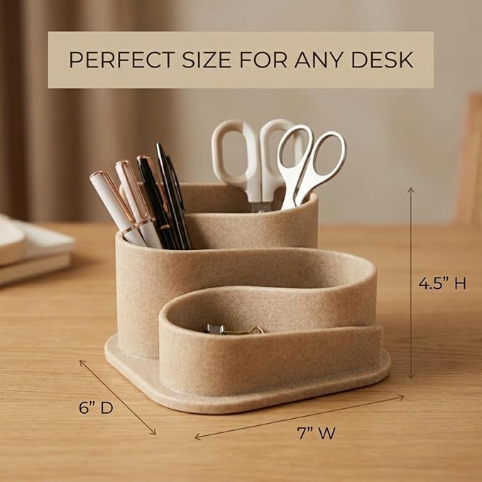 OAKOA Aesthetic Desk Organizer - Modern Desk Accessories - Boho Pen Holder | Beige Aesthetic Desk Accessories - Modern Cute Desk Organizer - Neutral Boho Desk Accessories - Desk Essentials for Women