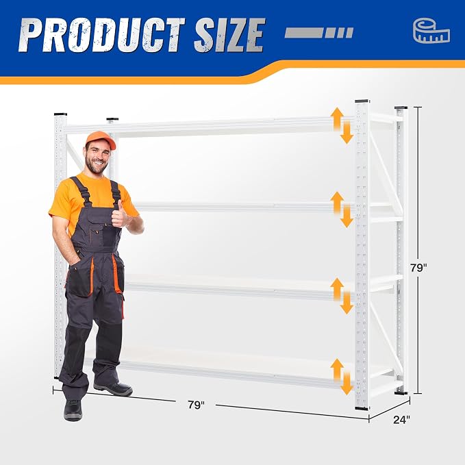 BYNSOE 78.8" W Storage Shelves 7000lbs Garage Metal Shelving Heavy Duty Garage Shelves Adjustable Storage Shelves for Industrial, Factory, (White, 78.8" W X 24" D X 78.8" H)
