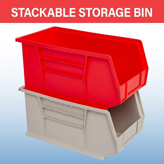 Akro-Mils 30240 AkroBins Plastic Storage Bins, 15"x8"x7", Stone, 12-Pack | Space-Saving Stackable Bins for Garage, Pantry, Craft Organization