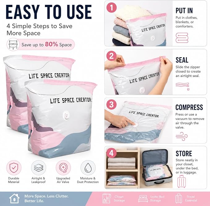 No-Pump Vacuum Storage Bags, 2026 New Space Saver Compression Bags for Clothes, Portable Large Cube Storage Bags for Comforters, Blankets, Bedding and Seasonal Items (31.5 * 39.4in, 3)