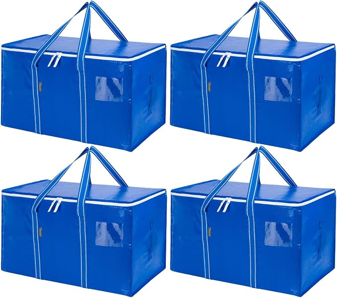 BALEINE 4-Pack Oversized Moving Bags with Reinforced Handles, Heavy-Duty Storage Tote for Clothes, Moving Supplies (Royal Blue, 4-Pack)