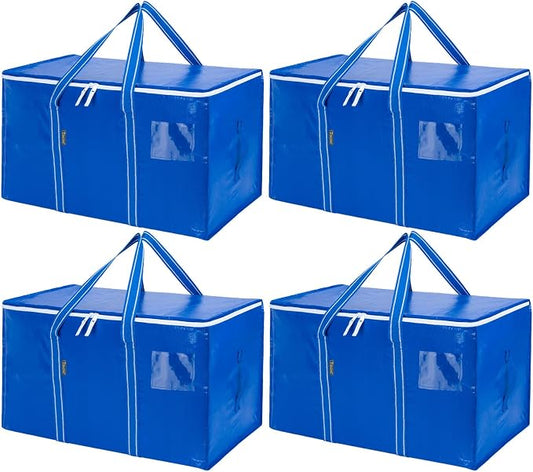 BALEINE 4-Pack Oversized Moving Bags with Reinforced Handles, Heavy-Duty Storage Tote for Clothes, Moving Supplies (Royal Blue, 4-Pack)