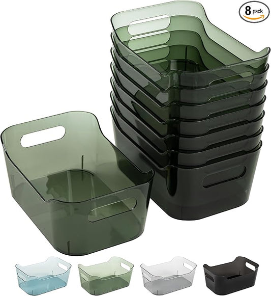 Tiawudi 8 Pack Plastic Storage Bins, Clear Pantry Organizers and Storage Containers, Multi-Use Organizer Bins for Kitchen, Bathroom, Office, Shelf, Fridge, Home Edit and Cabinet Organizers