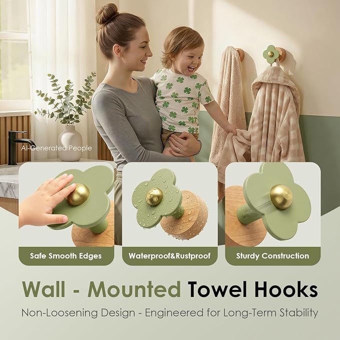Tindbea Upgreded Heavy Duty Coat Rack Wall Mount for Entryway, Kids' Room | Cheery Wood，Green