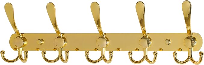 Dseap Coat Rack Wall Mounted - 5 Tri Hooks, Heavy Duty, Stainless Steel, Metal Coat Hook Rail for Coat Hat Towel Purse Robes Mudroom Bathroom Entryway,Gold