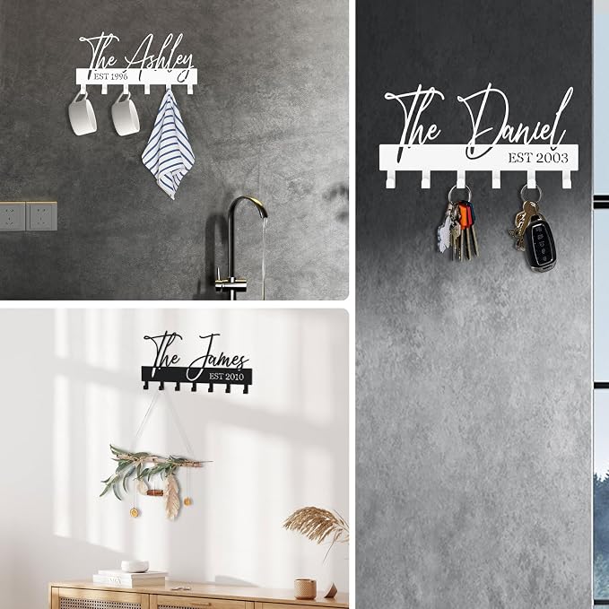 Customized Meaningful Phrase Key Hooks for Wall Decoration,Delicate Fashion Black Metal Key Holder Wall Mount,Modern Key Hanger for Hallway,Entryway,Office