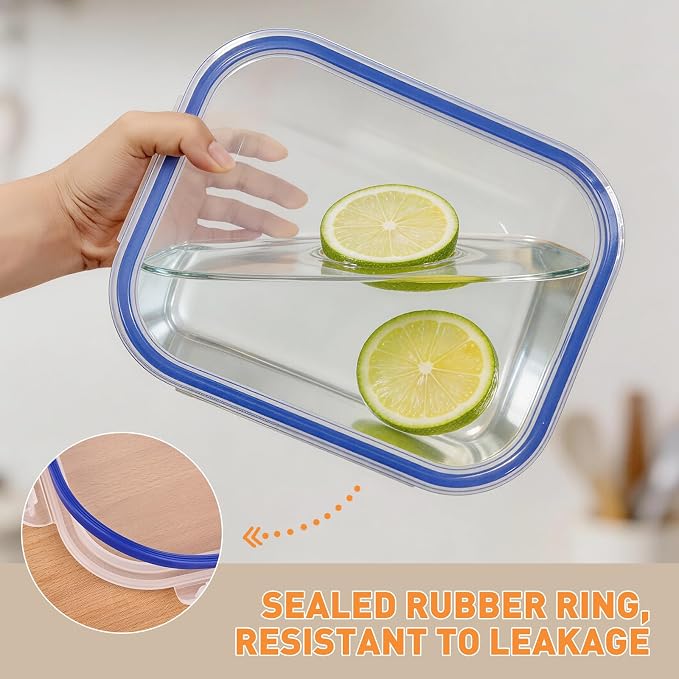 Liuruiyu 2 Pack 2260ml/76.4oz Glass Food Storage Containers with Lids, Meal Prep Containers, Airtight Bento Boxes with Leak Proof Locking for Microwave, Oven, Freezer and Dishwasher, BPA Free