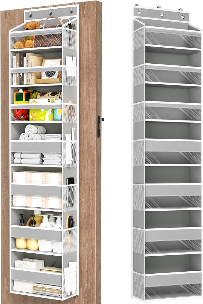 Mefirt Over The Door Organizer, 7 Tier Door Hanging Organizers with 7 Large Pockets 12 Side Pockets, Behind Door Storage Hanging Shelves for Closet Bathroom Bedroom Nursery