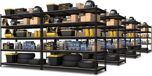 PrimeZone 48"W x 24"D x 72"H Garage Storage Shelves, 5-Tier Metal Shelving | 3000 LBS Capacity, Heavy-Duty Metal Frame, FSC MDF Boards, Boltless Assembly, Adjustable Shelves for Warehouse, Basement 8PCS