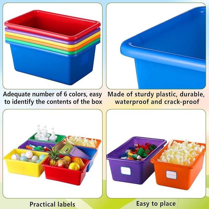24 Pack Classroom Cubby Storage Bins Plastic Stackable Storage Bins with Labels Cubby Organizer Containers for Classroom School Toy Book Organization(11.5 x 7.5 x 5 Inch,Colorful)