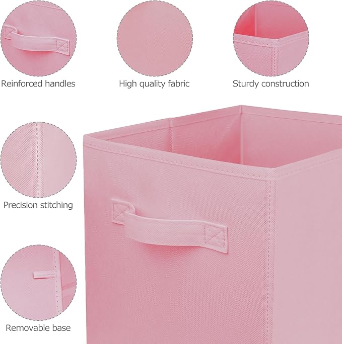 3 Pcs Storage Cubes, 10.5 Inch Collapsible Storage Bins, Fabric Foldable Bins for Organization, Durable Storage Bins for Closet, Shelves, Offices (Pink)