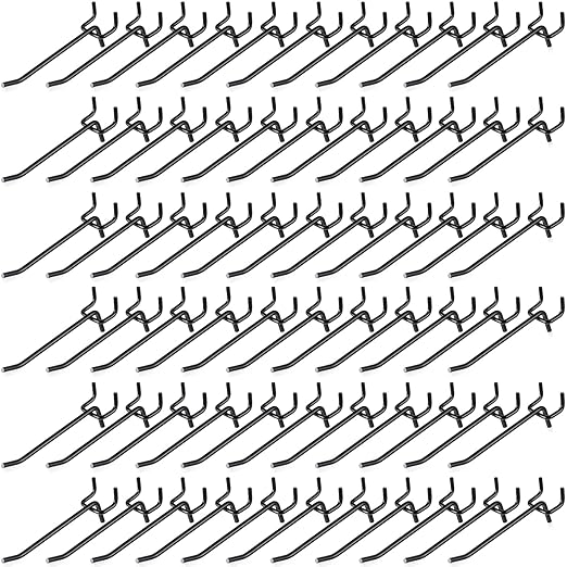 100 Pcs Peg Board Shelving Hooks Stainless Steel Hanging Board Pegs Wall Display Hooks Bulk for 1/8 1/4 Garage Storage Organizer Accessories (4 Inch,Black)