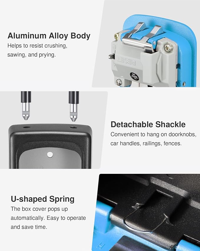 Puroma Lock Box, Large Key Lock Box Resettable Combination Code Lockbox, Portable Wall Mount Lockbox Security Safe Box for Outside Outdoor Home Office Door Handle House Key, Blue (1 Pack)