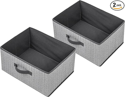 Storage Baskets, 15.7 Inch Woven Fabric Bins, Storage Cubes with Reinforced Handles, Organizer Bins for Closet Shelves, Foldable, for Toys, Clothes (2PCS/Grey-15.7*11*7.8inch)
