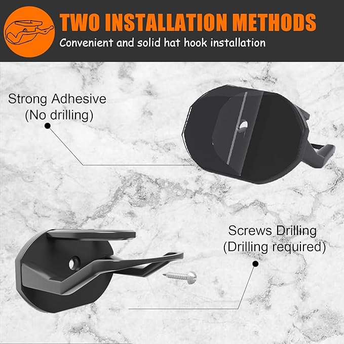 Niunuerga 24 Pack Hat Hooks for Wall, Strong Adhesive Hat Rack for Baseball Caps, Minimalist Hat Organizer Display for Home Decor, Hat Hold Hanger for Wall, Door, Closet, No Drilling (Black)