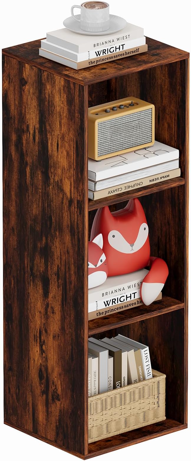 Book Shelf, Wooden Cube Storage Organizer with 11" Open Cubes, Stackable Bookcase for Room Divider Storage, 3 Tier Bookshelf for Living Room, Bedroom, Office (Indonesian Antique Oak, 3-Cube)