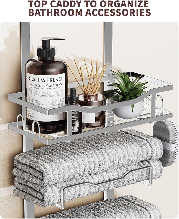 Aetyord Hanging Towel Racks for Bathroom No Drill - Over The Door 6-Tier Bath Towel Storage Organizer for Small Bathrooms-Back Door Large Tiered Towel Holder Hanger for Rolled Towels RV Camper Silver | 6-Tier Over The Door Bath Towel Storage Organizer ...