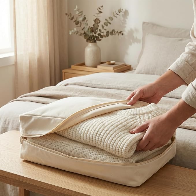 6 Pcs Cotton Canvas Sweater Storage Bag, 20"x14"x5" Closet Organizer Bag | Breathable Material, Mesh Window Design, Dustproof, Moth Proof, Large Capacity, Suitable for Seasonal Clothing, Bedding, etc.