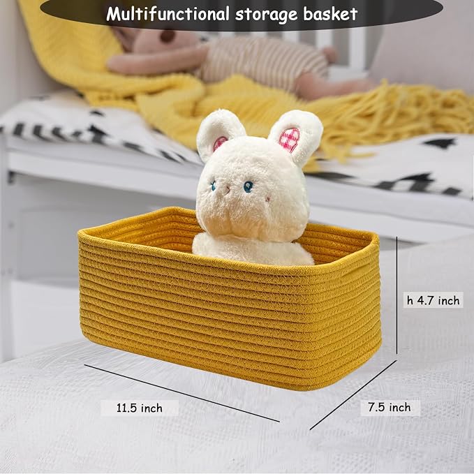 COMFY HOMI 11.5"x7.5"x4.7" Storage Baskets for Organizing | Cotton Rope Woven Basket | Toy Storage Bin Box | Basket for Shelves, Closet Organizer Bin, Decorative Closet Shelf, 3 Pack,