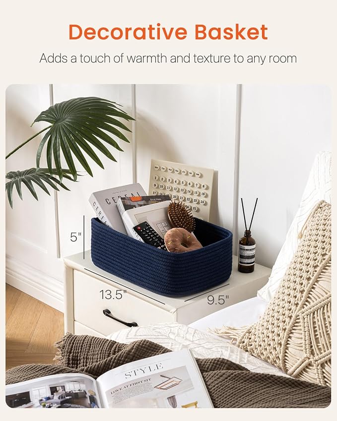KALLAX Small Woven Storage Basket for Organizing, 13.5x9.5x5 inches, 3 Pack | Shelf baskets for closet organization, toy storage and home decor, Perfect as empty gift baskets for holidays, Navy Blue
