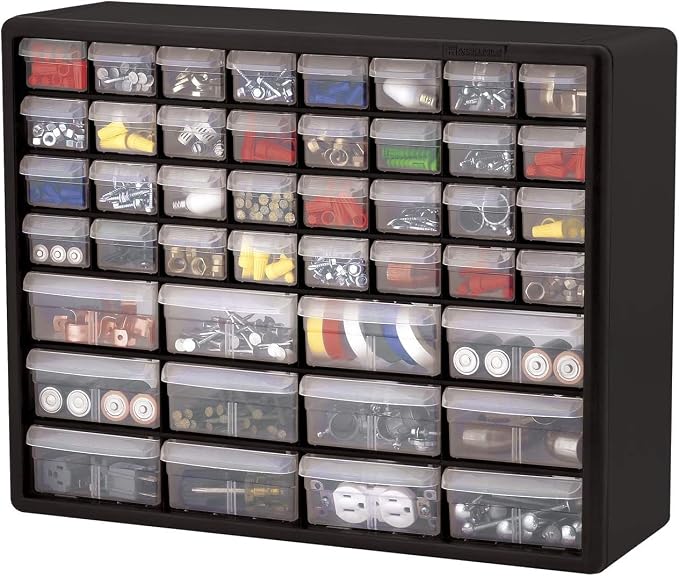 Akro-Mils 44-Drawer Plastic Drawer Storage Cabinet for Garage Organization, Bead Organizer, Building Bricks Storage, Teacher Toolbox, Makeup Organizer, 20" W x 6" D x 16" H, 10144 Black (Pack of 2)