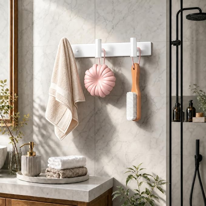 Wall Mounted Coat Rack-3 Hooks, Heavy Duty Stainless Steel Wall Hooks for Towel Coat Bag, Hat Rack Coat Hanger Coat Hooks Towel Racks for Bathroom Entryway Kitchen Hotel Office (White, 1 Pack)