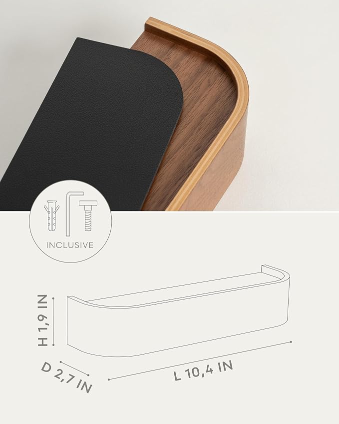 Kazai. Key Holder 'Toke' | Minimalist Key Hook Design from Berlin | Modern Key Holder Wall Mount with Wooden Shelf | Key Rack for Wall as Entryway Organizer | Walnut