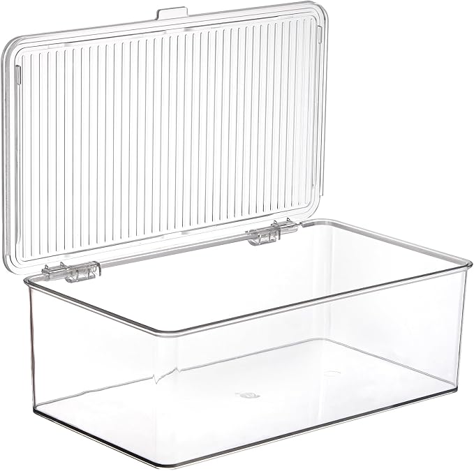 Set of 3 Small Stackable Storage Bins with Hinged Lid, Acrylic Organizer Box, Clear Makeup Organizer Box, Cosmetic Case for Home, Office