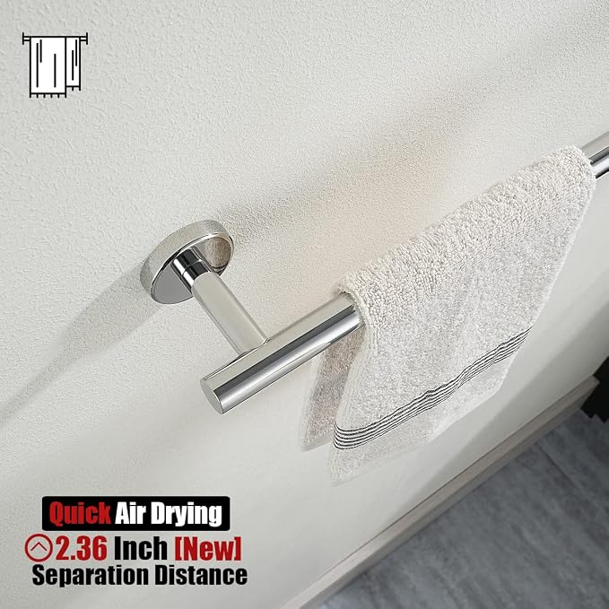 JQK Bath Towel Bar Chrome, 36 Inch 304 Stainless Steel Thicken 1mm Single Towel Rack for Bathroom, Towel Holder (Polished Chrome) Wall Mount, 39 in Total Length, TB110L36-CH