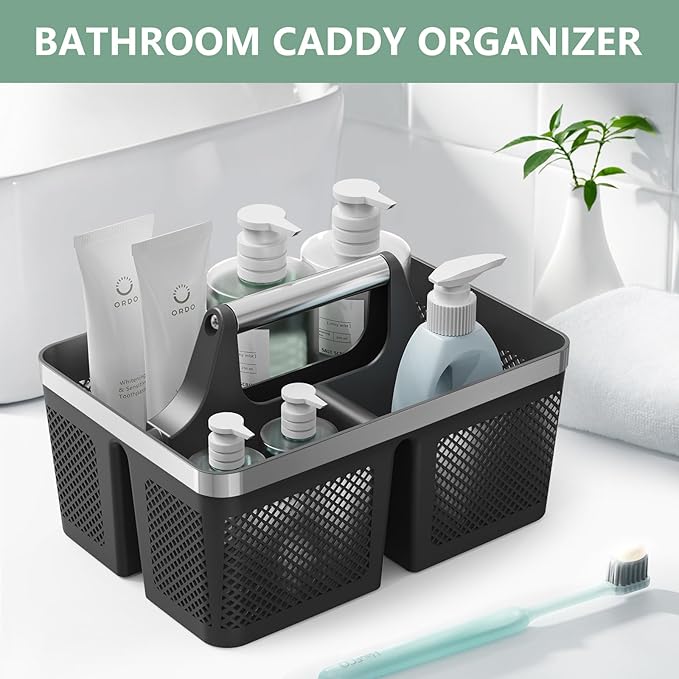 BYUNER 2Pack Shower Caddy Dorm: Portable Bathroom Caddy Organizer with Handle, Plastic Hard Shower Basket Storage Tote for Toiletry, Drainage, College Dorm Room Essentials, Black