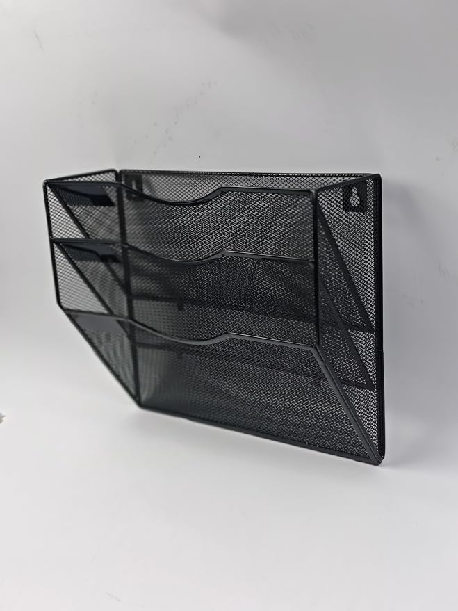 3-Tier Wall File Organizer, Hanging File Organizer, No Assembly | Metal Mesh Mail Organizer, Wall Mounted File Organizer for Home, Classroom, Office Organization