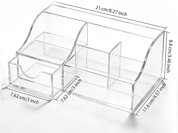 HBlife Acrylic Desk Organizer with Drawer, Pen & Pencil Holder, Multifunctional Desktop Caddy for Office Supply and Organization (Clear)