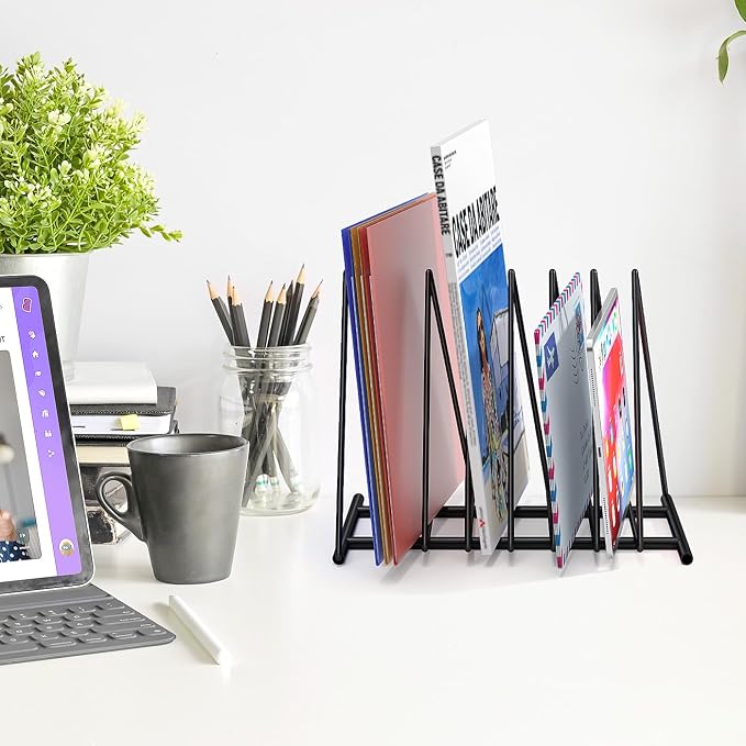 TOPCJ Triangle File Folder Racks,7 Sections File Holder,File Storage Sorter/Stand,Desktop File Organizer,Wire Organizer Rack,Magazine Folder Holder,Letter/Legal,Suitable to Hold Large/Small Items
