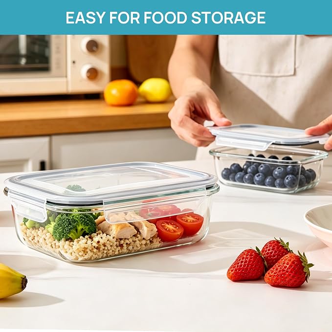 Vtopmart Glass Food Storage Containers, 35oz + 12.5oz with Lids | Meal Prep Containers, Airtight Reusable Lunch Container Set, Safe for Oven, Microwave, Freezer, and Dishwasher, BPA Free