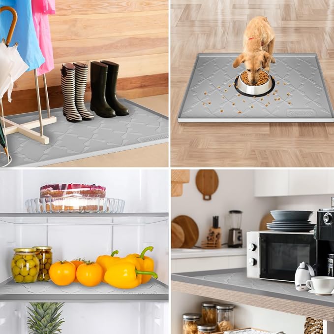 SIKADEER Waterproof Under Sink Mat Food-Grade Kitchen Shelf Liner 34" x 22" | Thick Raised Edge Cabinet Protector, BPA Free Kitchen Organizer and Storage, Non-Slip Dog & Cat Mat, Silicone Drying Mat