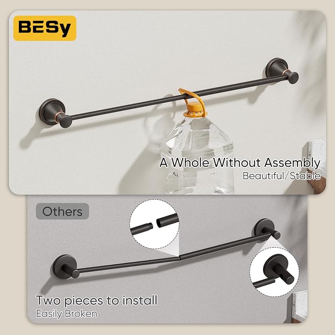 BESy Towel Racks for Bathroom Wall Mounted Bath Towel Bar Oil Rubbed Bronze | Adjustable 16-26 In, Wall Mounted Towel Holder, Stainless Steel, Rustproof, Towel Bar Rod Hanger Hardware Accessories Hotel