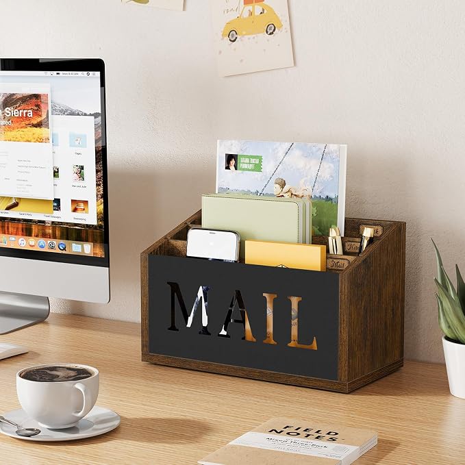 YINMIT Mail Organizer Countertop, Mail Holder with 3 Compartments, Mail Holder Sorter for Desk, Mail Organizer Wall Mounted, Countertop Desk Office Accessories Organizer for File Paper Folder