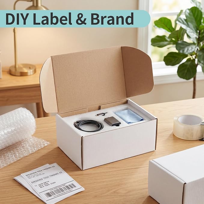 CRUGLA 9x6x4 White Shipping Boxes, 25 Pack Corrugated Mailer Boxes for Small Business Packaging, Quick Fold Cardboard Mailer with Round Seal Stickers