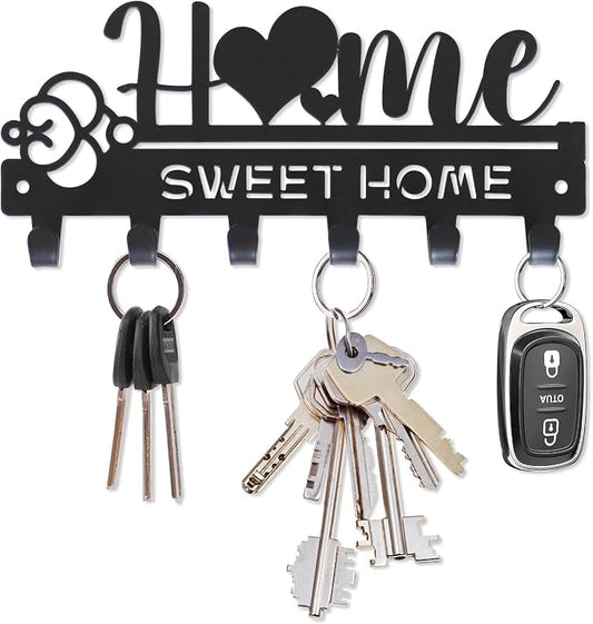“Home Sweet Home”Key Holder wall Mount(Mini Size:7.3x3.35inches) | Simple Metal Decorative Key Hooks Rack for Entryway Front Door Hallway Garage Office