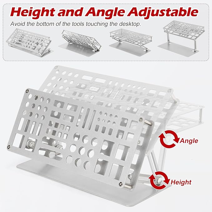 Screwdriver Organizer Holder Rack: Height Adjustable (Silver) | Angle Adjustable Screwdriver Storage for Desktop - Carbon Steel Tool Shelf for rc Repair, Plier