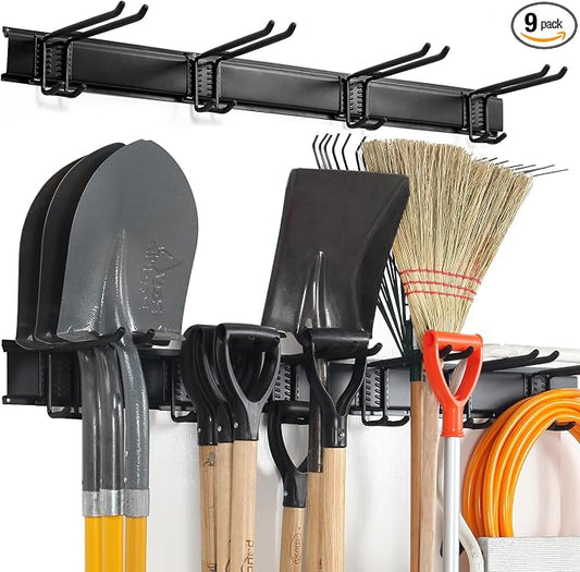 Aking Ace Wall Mount Tool Storage Rack, Heavy Duty Garage Storage Tool Organizer, Garden Tool Wall Hooks and Hangers, Hold Up to 350lbs (Black 6pcs)