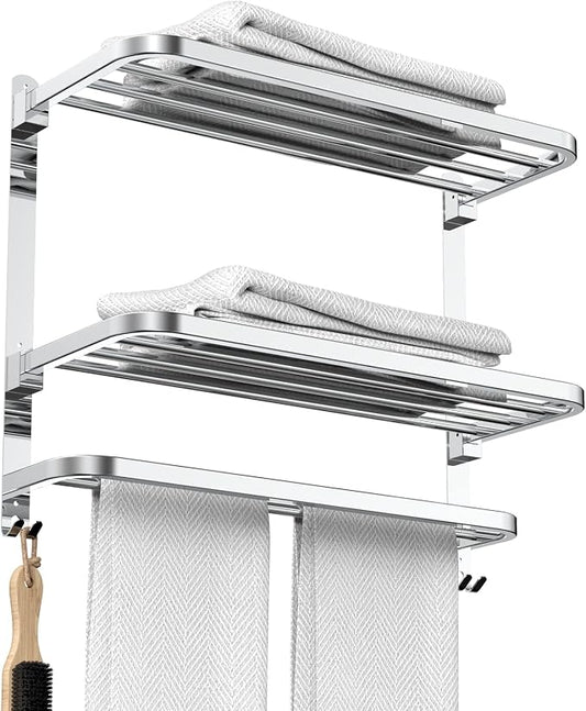 CAXIMSY 22.8Inch Towel Rack for Bathroom and Lavatory Towel Hanger with Wall Mount Towel Bars 304 Stainless Steel No Drill (Collapsible Towel Rack)