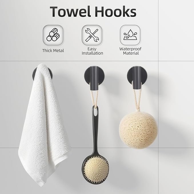 Matte Black Bathroom Hardware Accessories Towel Bar Set 5 Pieces | Stainless Steel Black Towel Rack Set Including 19in Towel Bar Wall Mounted, Bathroom Towel Holder, Towel Ring, Towel Hooks